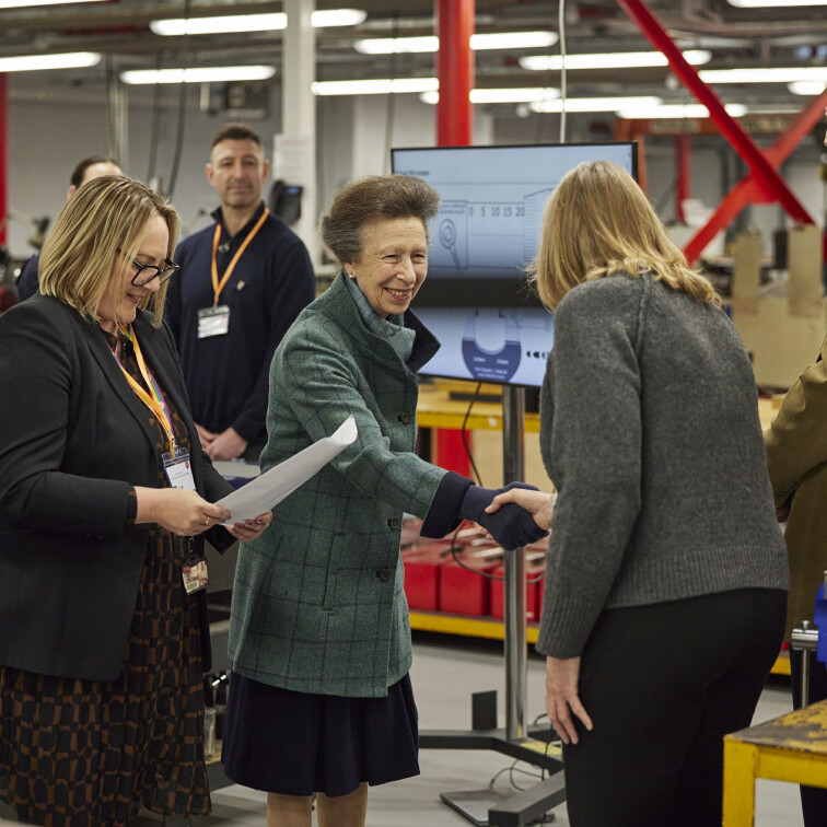 Princess Anne shakes hands with staff at SMART Centre opening